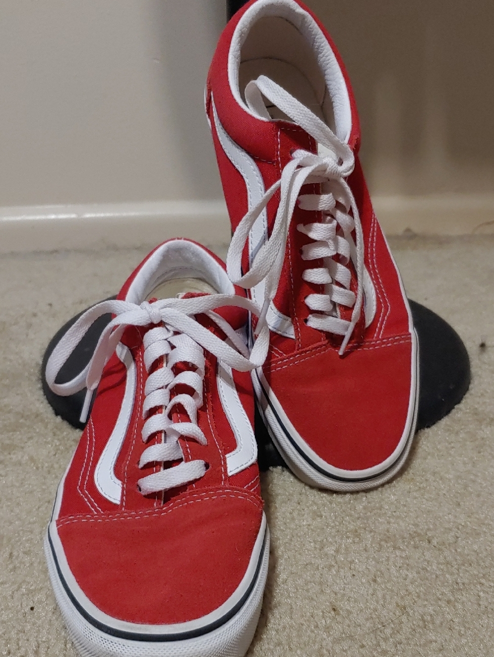 Vans Red and White Old Skool Low Top Athletic Shoes